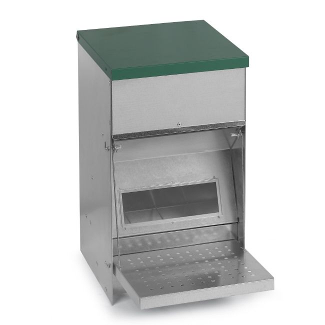 Nášlapné krmítko pro drůbež 10 kg, Automatické, plechové
