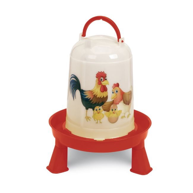 Napáječka pro drůbež s nožičkami (edice šťastné slepice) 5 l, Bajonetový uzávěr.