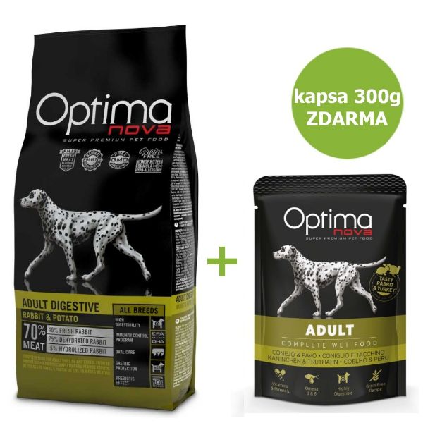 Obrázek OPTIMAnova Dog Adult Digestive Rabbit & Potato GF 2 kg + kapsa 300 g ZDARMA