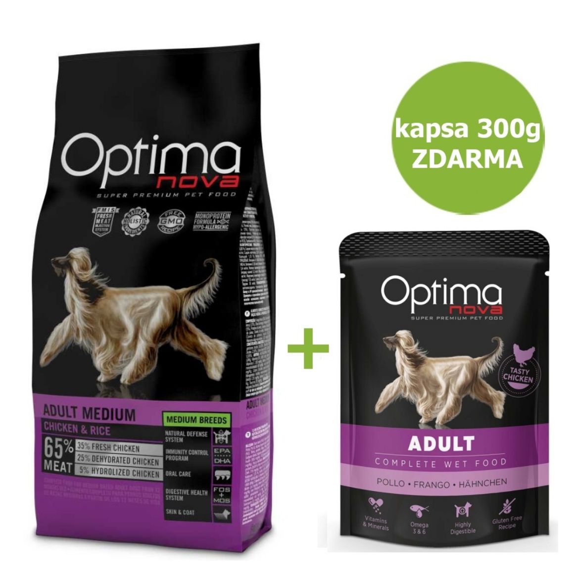 Obrázek z OPTIMAnova Dog Adult Medium Chicken & Rice 2 kg + kapsa 300 g ZDARMA 