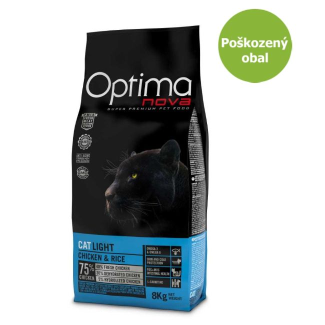 OPTIMAcat light, 8 kg, kočka, kontrola váha. chicken, kuře, rice, rýže, superprémiové krmivo