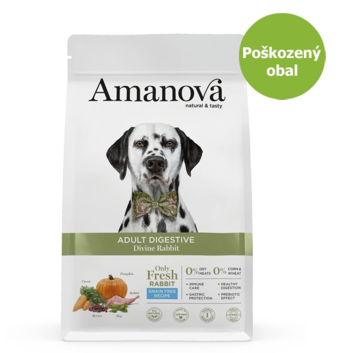 superprémiové krmivo pro dospělé psy s citlivým trávením, Amanova dog digestive divine rabbit, s králíkem a dýní, rabbit and pumpkin, hypoalergenní, bezlepkové, 100 % přírodní