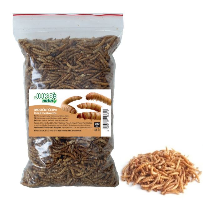 Mouční červi, sušení, krmivo pro ryby, ježky, ptactvo, sáček 500 ml