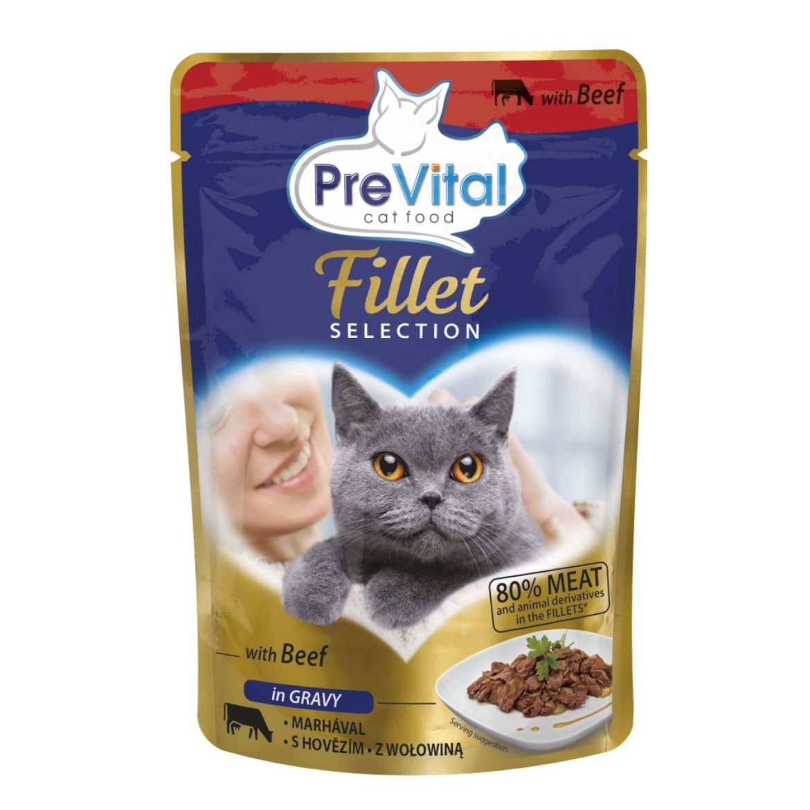Obrázek z PreVital Fillet kočka hovězí, kapsa 85 g 