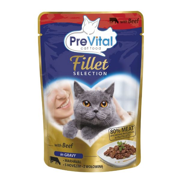 Obrázek PreVital Fillet kočka hovězí, kapsa 85 g