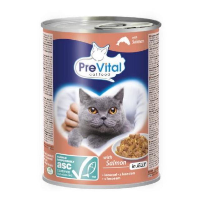 prevital konzerva, kousky v želé, losos, kompletní mokré krmivo