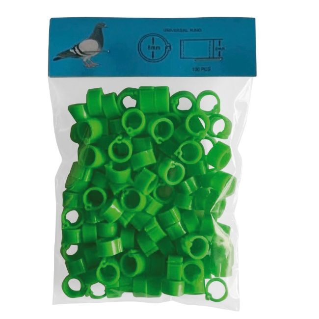kroužky zámkové, plastové, na holuby, 8 mm, zelená