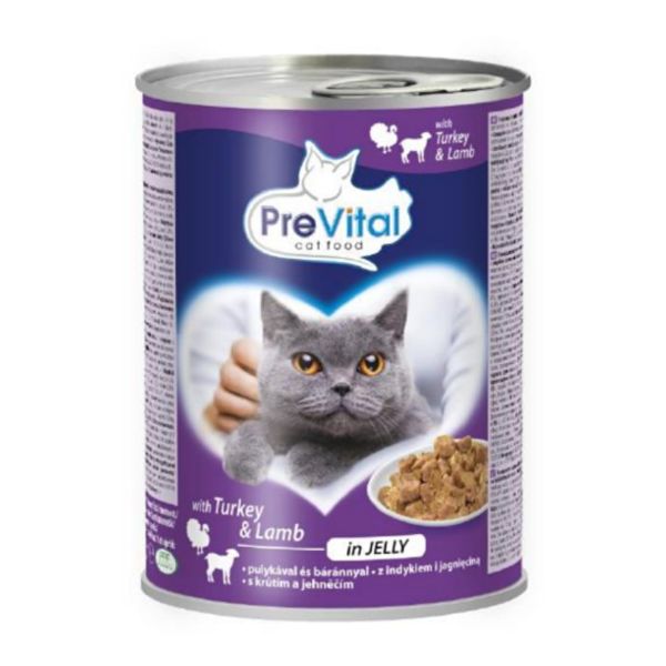 Obrázek PreVital kočka s krůtím a jehněčím v želé, kousky 415 g