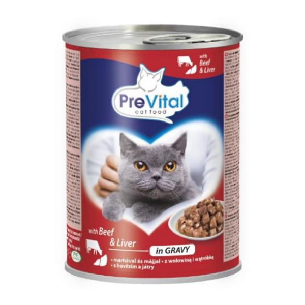 Obrázek PreVital kočka s hovězím a játry v omáčce, kousky 415 g