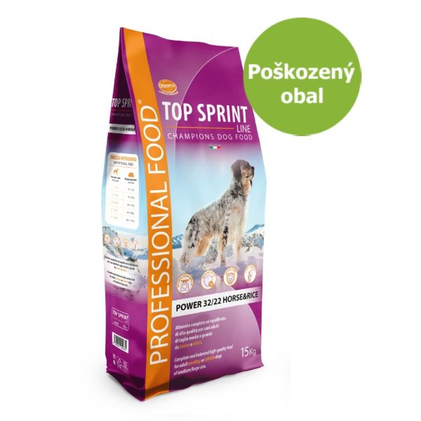 Top Sprint power horse & rice, kompletní krmivo pro pracovní a sportovní psy v údržbě, s koňským a rýží