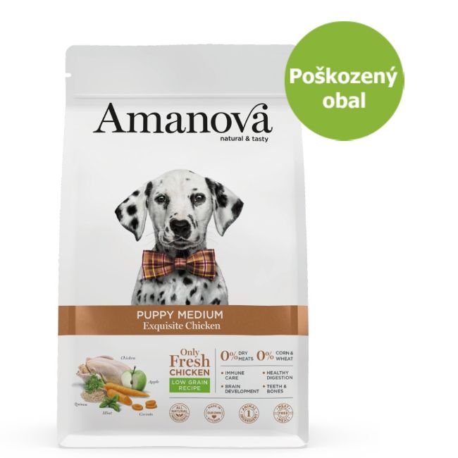 superprémiové krmivo pro štěňata středních plemen, Amanova dog puppy medium exquisite chicken, s kuřecím a quinoou, chicken and quinoa, hypoalergenní, bezlepkové, 100 % přírodní