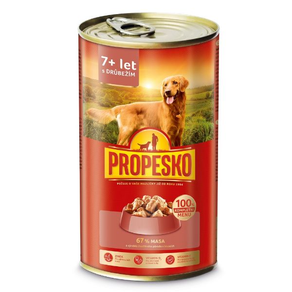 Obrázek PROPESKO Dog Senior drůbeží a mrkev v omáčce, kousky 1240 g