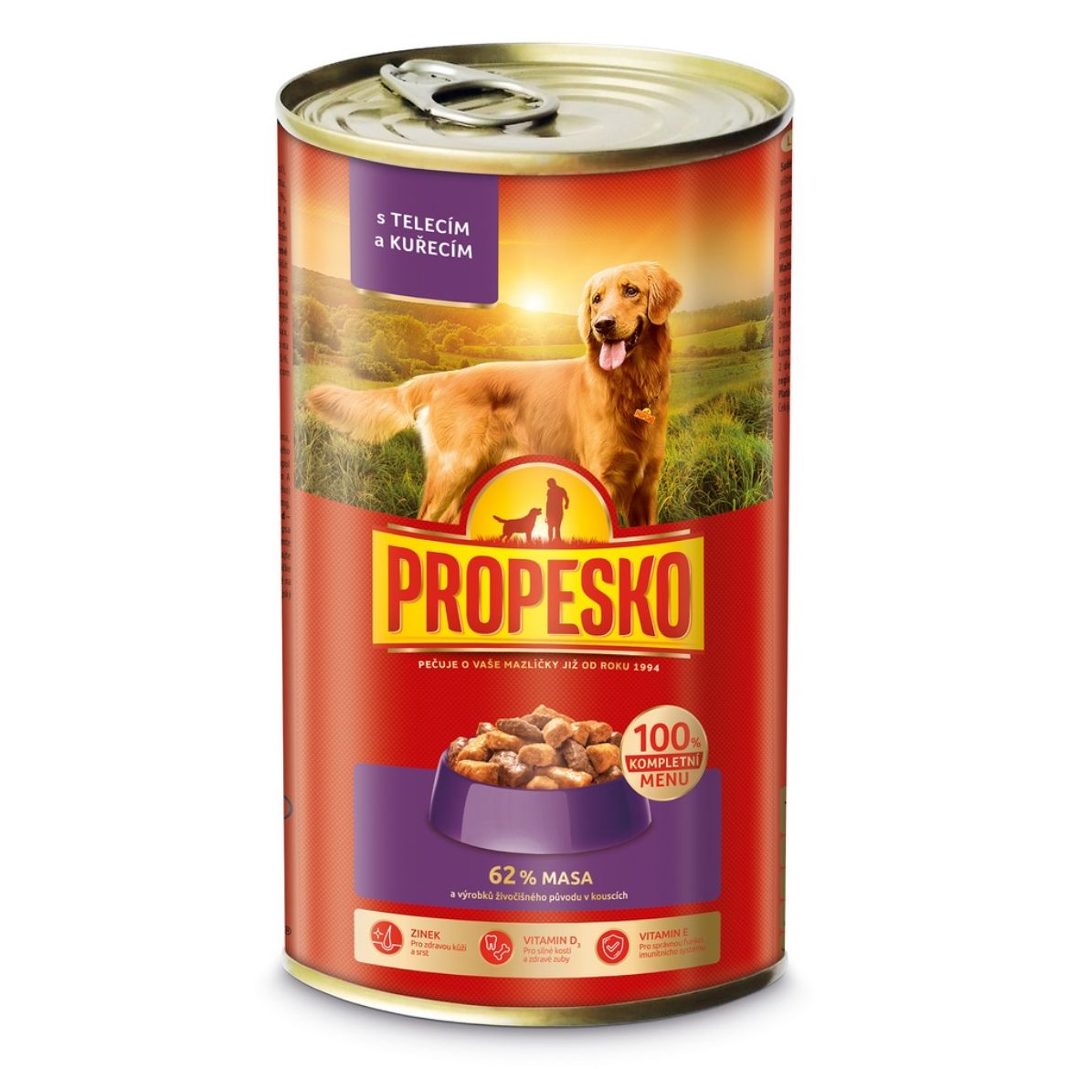 Obrázek z PROPESKO Dog telecí a kuřecí v omáčce, kousky 1240 g 