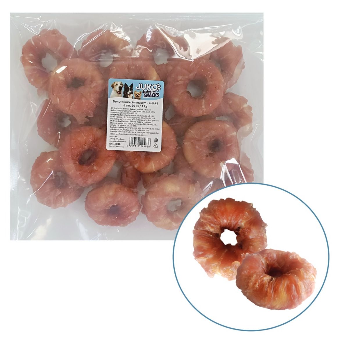 Obrázek z Donut s kuřecím masem měkký JUKO Snacks 6 cm, 1 kg (20 ks) 