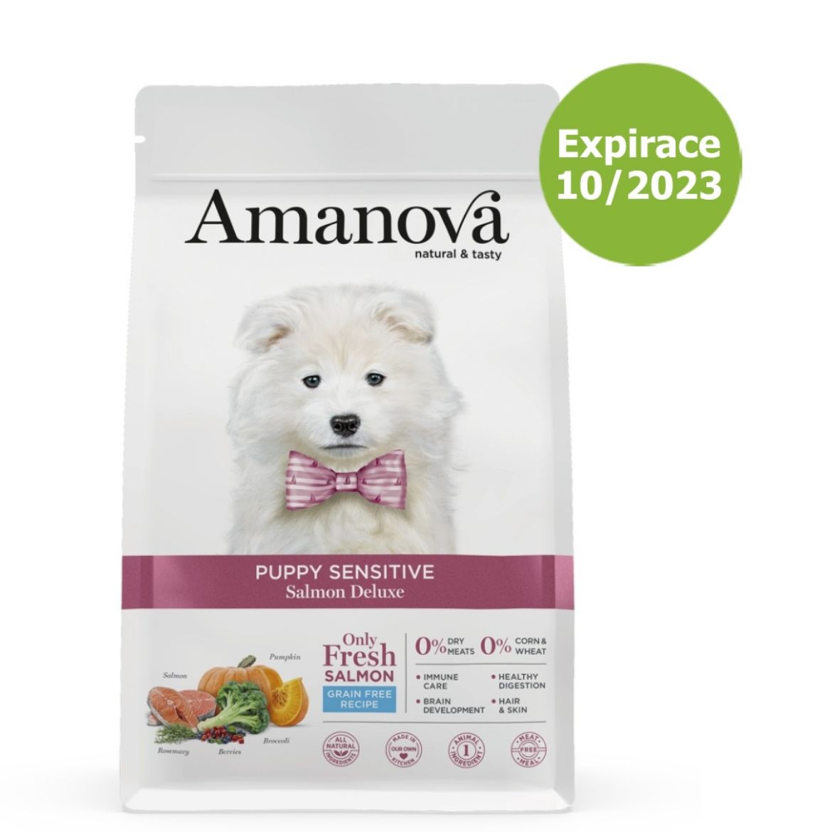 superprémiové krmivo pro štěňata s citlivou kůží, Amanova dog puppy sensitive salmon deluxe, s lososem a dýní, lamb and pumpkin, hypoalergenní, bezlepkové, 100 % přírodní