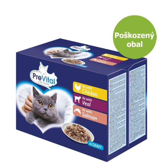 PreVital kapsa pro kočky, 12 pack, kuře, tele, losos, kompletní mokré krmivo