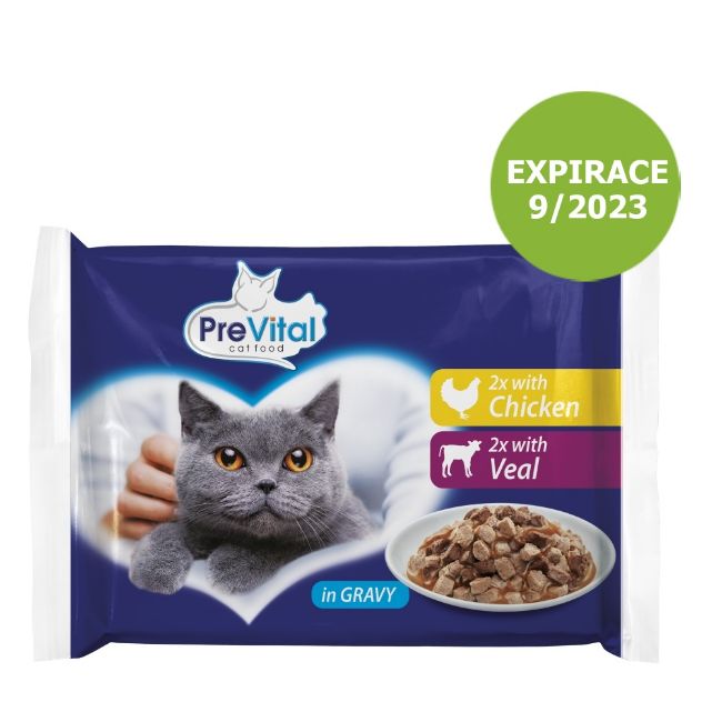 PreVital kapsa pro kočky, 4 pack, kuře, tele, l, kompletní mokré krmivo
