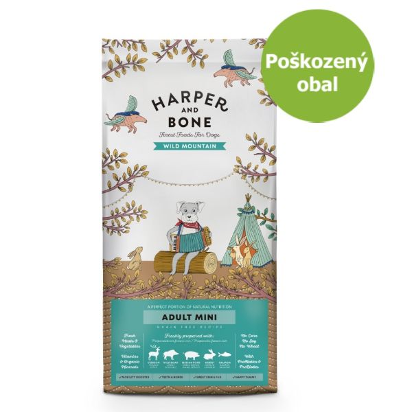Harper and Bone Dog Adult Mini divoké hory 10 kg, superprémiové krmivo pro dospělé psy malých plemen se zvěřinou, divočákem, vepřovým, králíkem a lososem