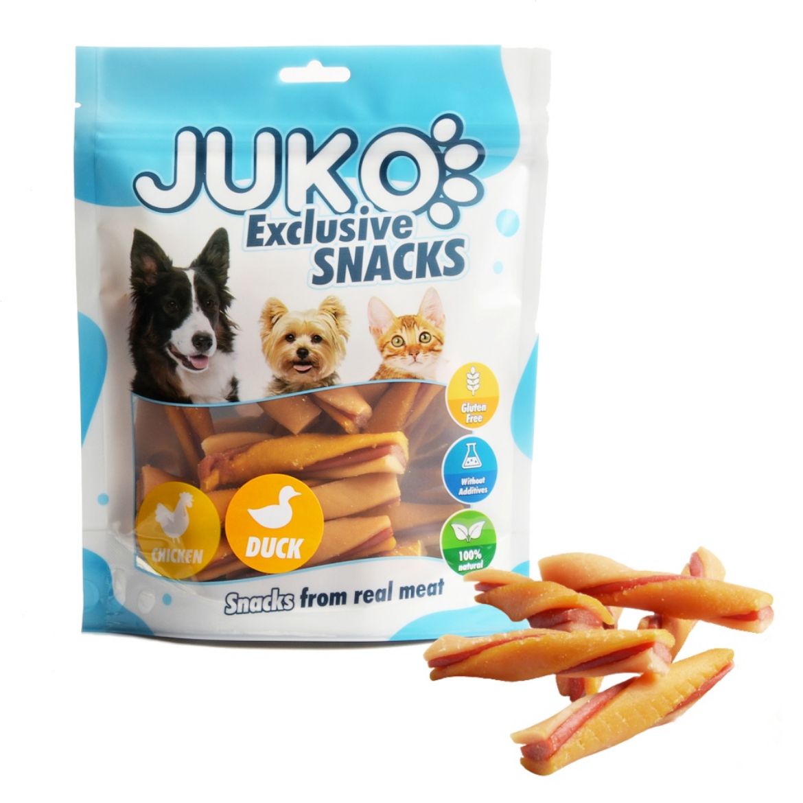 Obrázek z Chicken, Duck & Pumpkin Tricolor Twist JUKO Snacks 250 g 