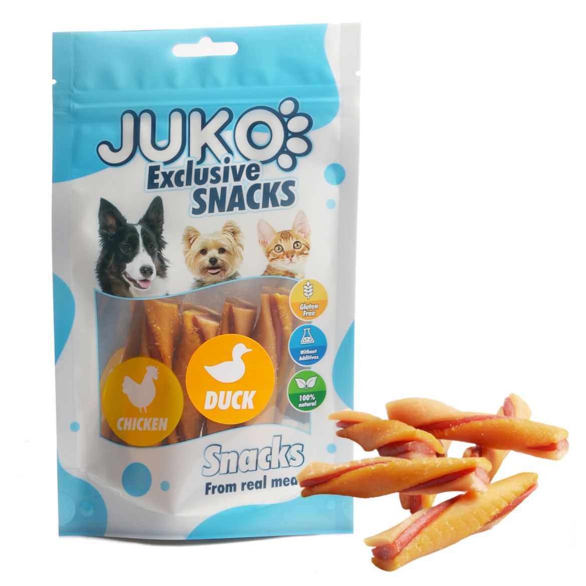 Obrázek z Chicken, Duck & Pumpkin Tricolor Twist JUKO Snacks 70 g 