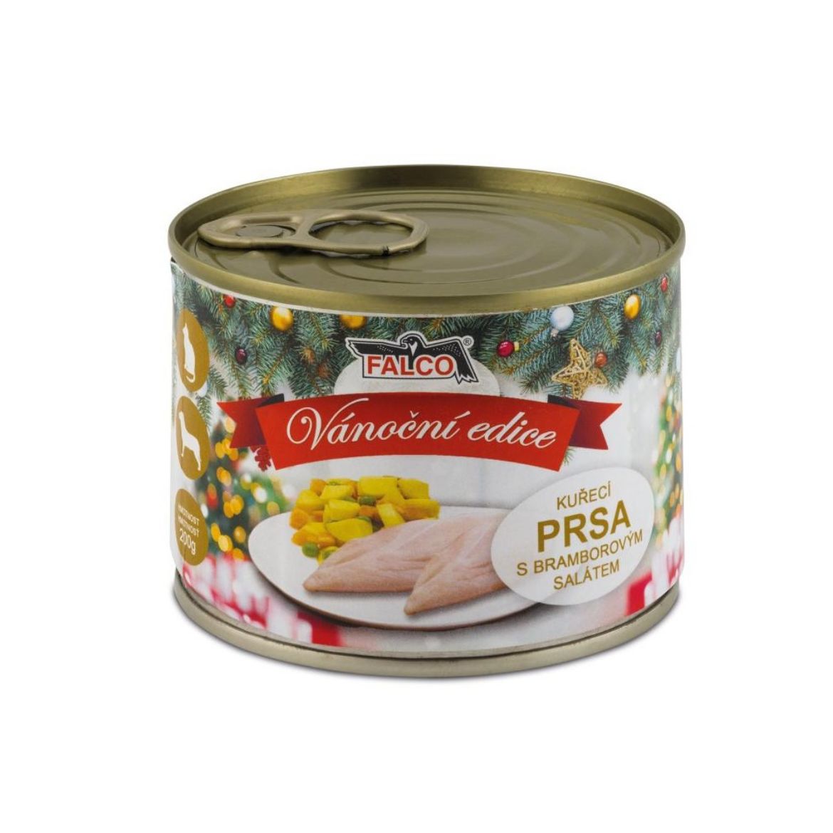 Falco dog, masová konzerva, konzerva pro psy, 100% přírodní, kuřecí prsa s bramborovým salátem, vánoční edice,