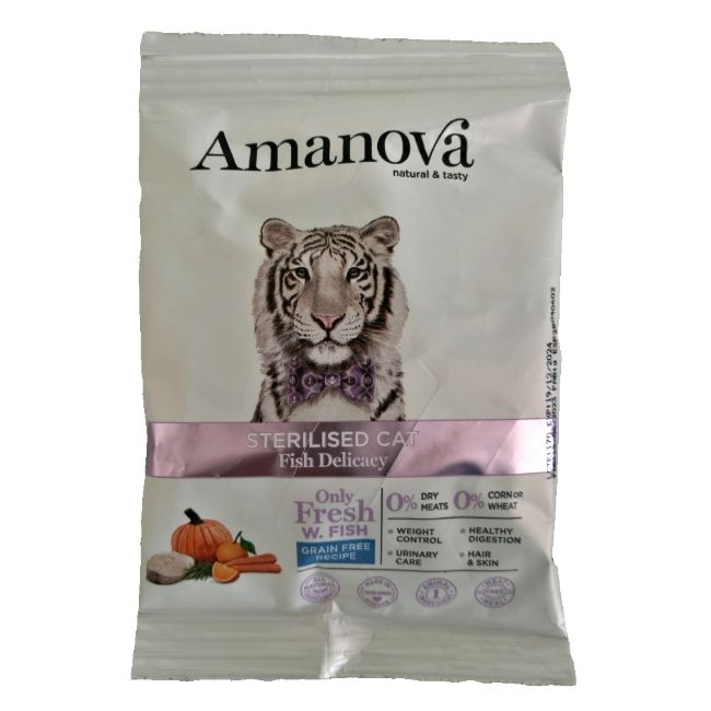 superprémiové krmivo pro kastrované kočky, Amanova cat sterilized white fish, s bílou rybou, hypoalergenní, bezlepkové, 100 % přírodní