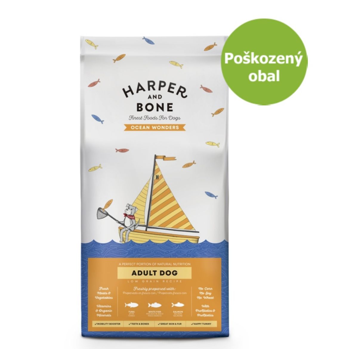 Harper and Bone Dog Adult Large & Medium divy oceánu 12 kg, superprémiové krmivo pro dospělé psy středních a velkých plemen s tuňákem, lososem a bílou rybou