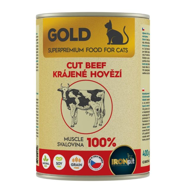 Konzerva pro kočky IRONpet, hovězí, monoprotein, bez obilovin , bez lepku, 400g, mokré krmivo , beef, hovězí svalovina 