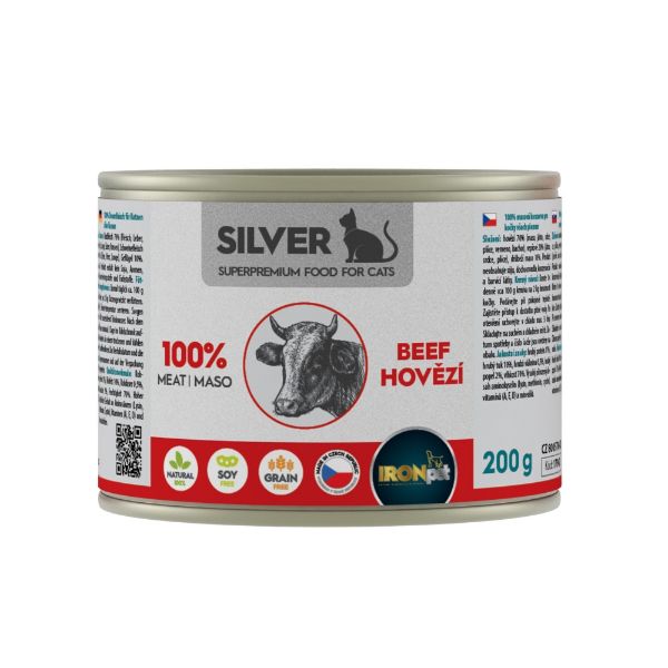 Obrázek IRONpet Silver Cat Hovězí 100% masa, konzerva 200 g