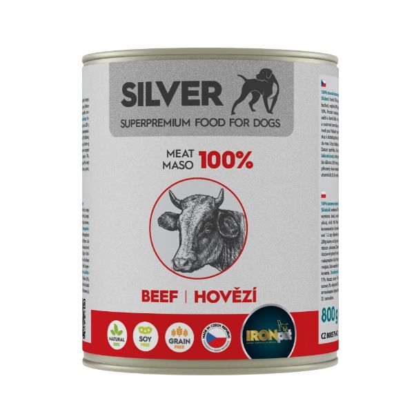 Obrázek IRONpet Silver Dog Hovězí 100% masa, konzerva 800 g