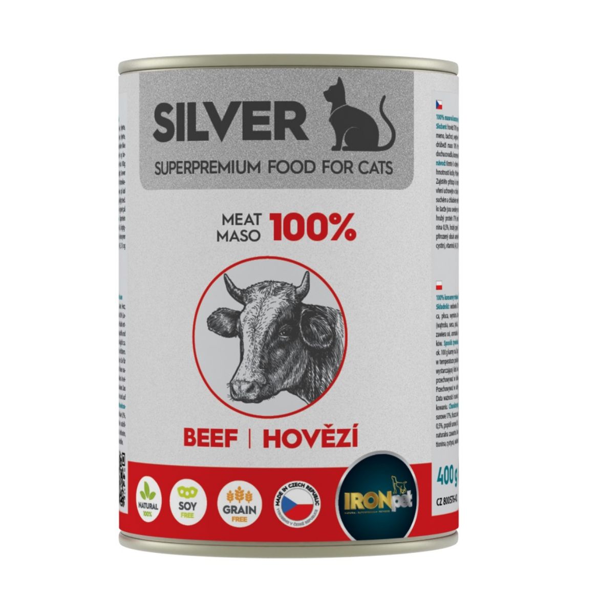 Obrázek z IRONpet Silver Cat Hovězí 100% masa, konzerva 400 g 