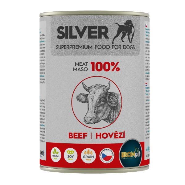 Obrázek IRONpet Silver Dog Hovězí 100% masa, konzerva 400 g