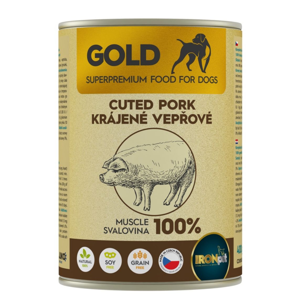Obrázek z IRONpet Gold Dog Vepřová krájená svalovina, konzerva 400 g 