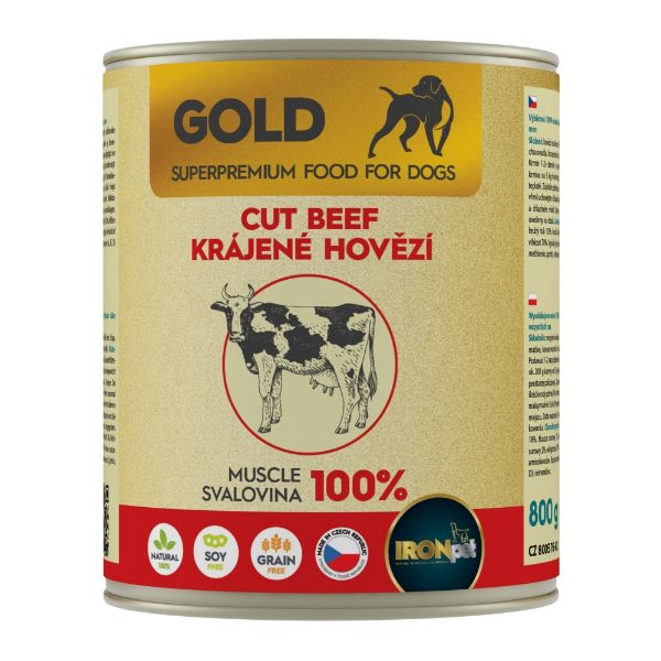 Obrázek IRONpet Gold Dog Hovězí krájená svalovina, konzerva 800 g