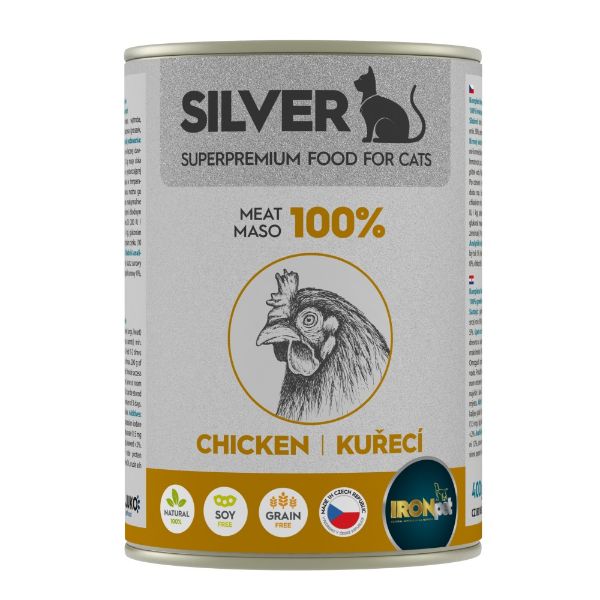 Obrázek IRONpet Silver Cat Kuřecí 100% masa, konzerva 400 g
