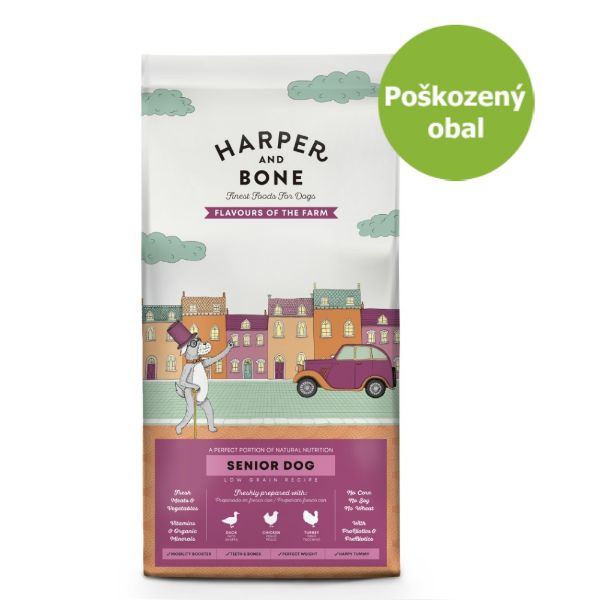 Harper and Bone Dog Senior Light příchutě farmy 12 kg, superprémiové krmivo pro dospělé psy starší 7 let a s nadváhou s kachnou, kuřetem a krůtou