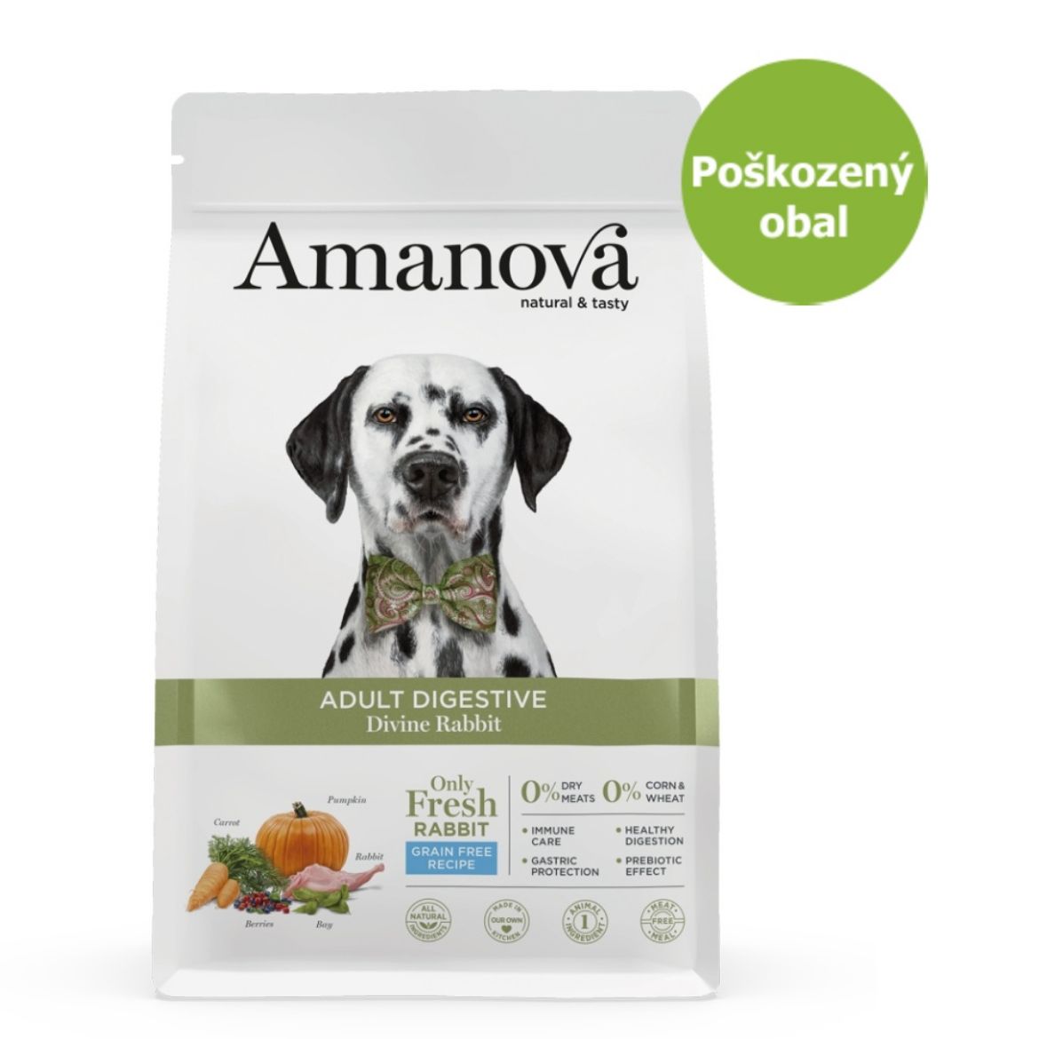 superprémiové krmivo pro dospělé psy s citlivým trávením, Amanova dog digestive divine rabbit, s králíkem a dýní, rabbit and pumpkin, hypoalergenní, bezlepkové, 100 % přírodní