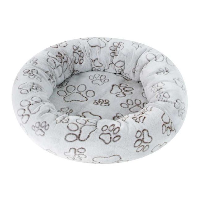 Pelíšek Amélie deluxe 40 cm hnědá, plyšový chlupatý pelíšek vzor tlapky