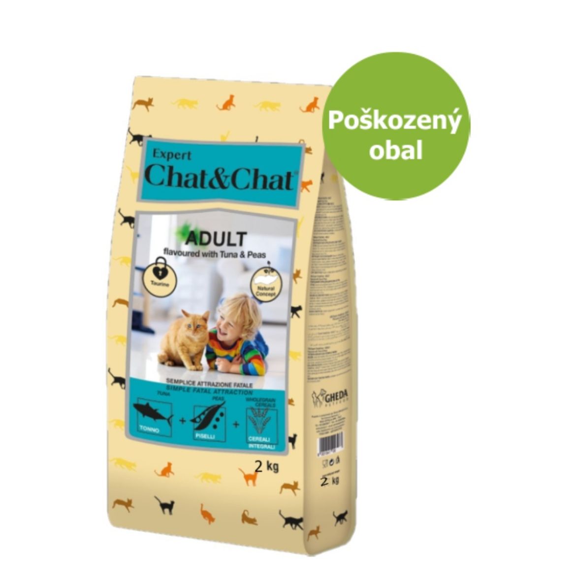 Chat & Chat Expert Adult, tuna, tuňák, hrášek,peas, 2 kg ,dospělá kočka, celozrné obilovinym kompletní krmivo