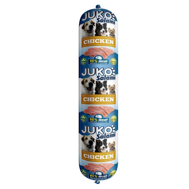 JUKO salami, 100 % přorodní, bez soji, bez lepku, 95 % masa, kuřecí salám pro psy