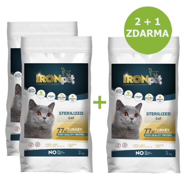 Obrázek IRONpet Cat Sterilized Turkey (Krůta) 2 kg AKCE 2 + 1 ZDARMA