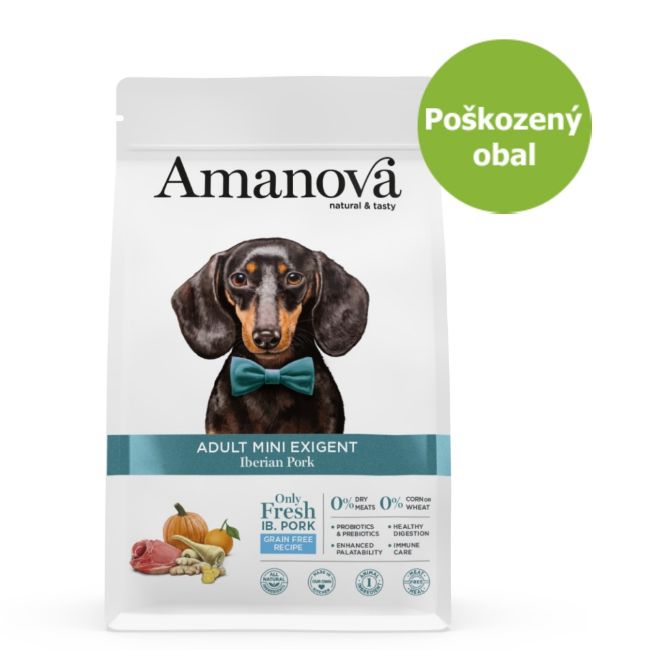 superprémiové krmivo pro dospělé vybíravé a mlsné psy malých plemen, Amanova dog exigent mini, s iberským vepřovým a dýní, iberian pork and pumpkin, hypoalergenní, bezlepkové, 100 % přírodní
