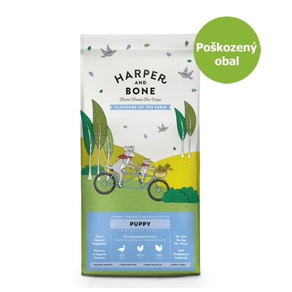 Harper and Bone Dog Puppy příchutě farmy 12 kg, superprémiové krmivo pro štěňata s kachnou, kuřetem a krůtou