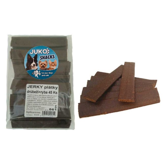 Jerky plátky, drůbeží a ryba příchuť, pochoutka pro psy, 