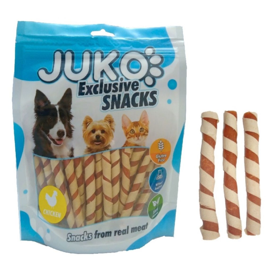 Obrázek z Chicken Jerky wrapped Pollock Strips JUKO Snacks 250 g 