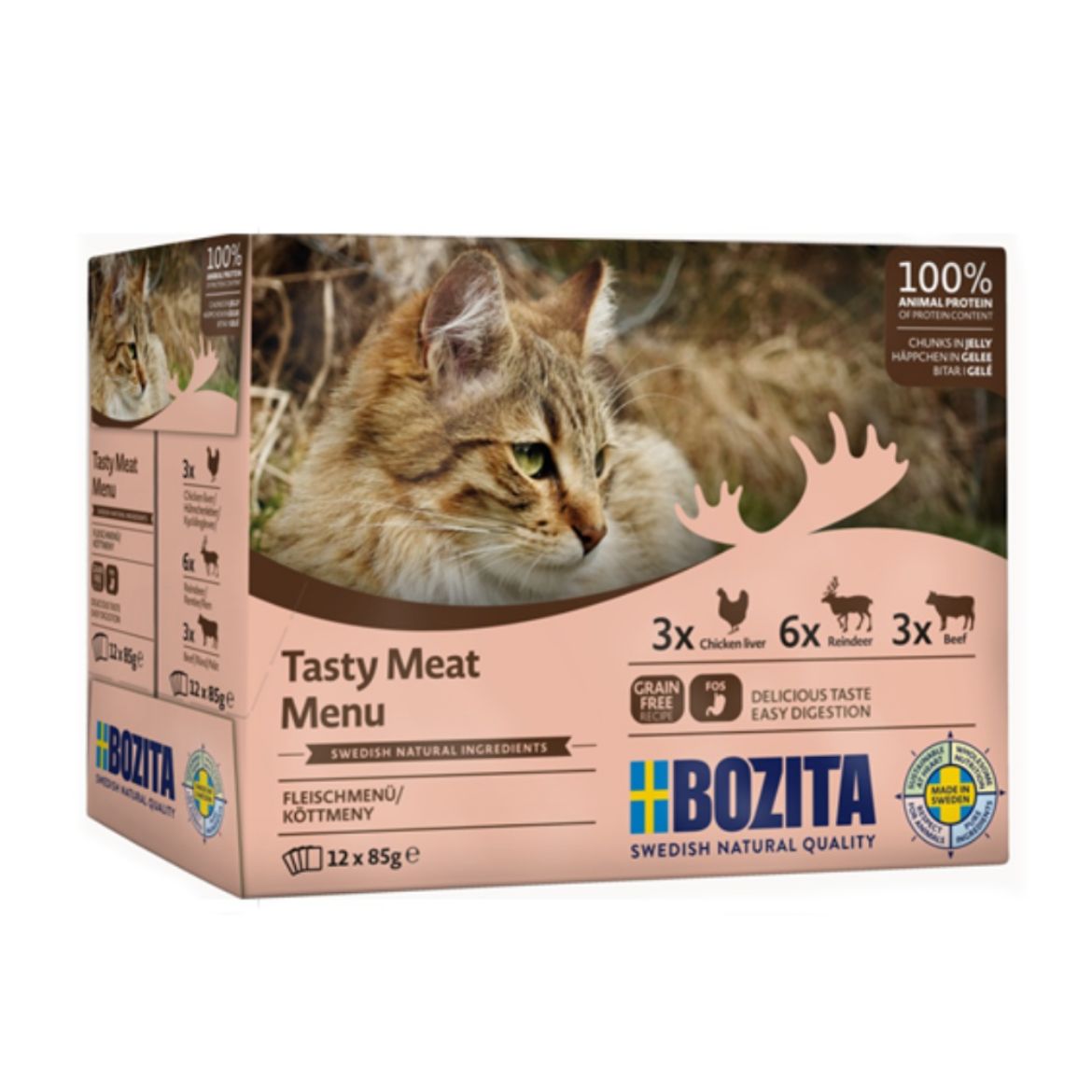 Obrázek z Bozita Cat kousky masa v želé, kapsička (12 pack) 