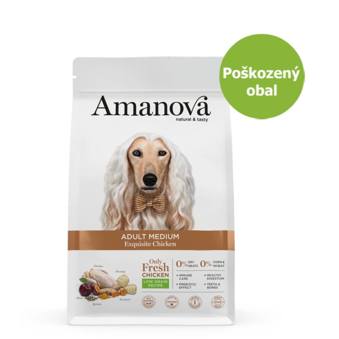 superprémiové krmivo pro dospělé psy středních plemen, Amanova dog medium adult, s kuřecím a  quinoou, chicken and quinoa, hypoalergenní, bezlepkové, 100 % přírodní