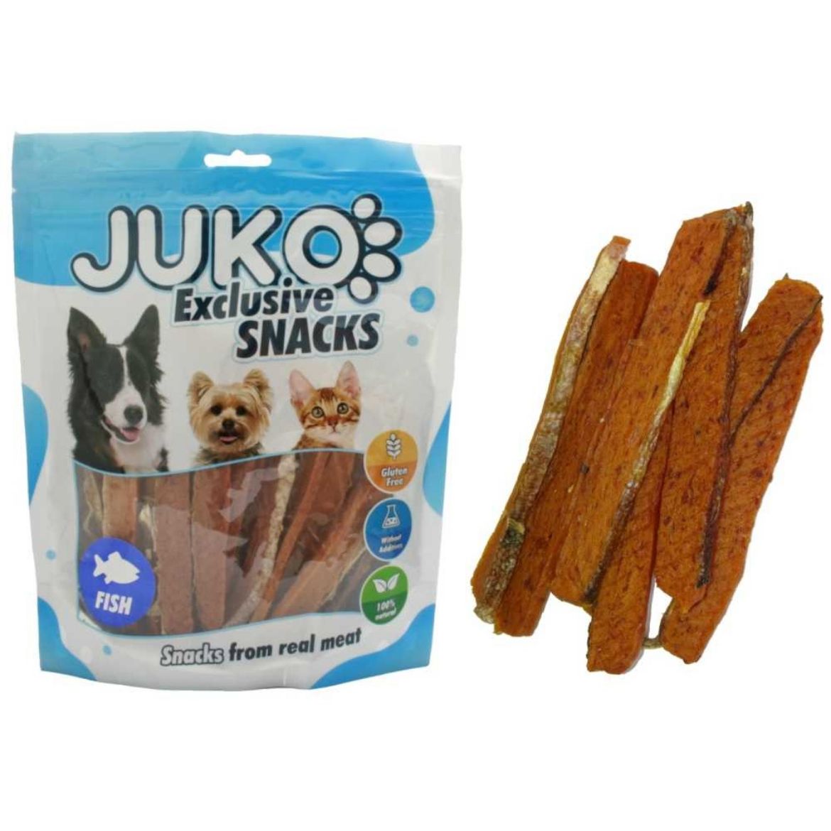 Obrázek z Salmon Strip with Fish Skin JUKO Snacks 250 g 