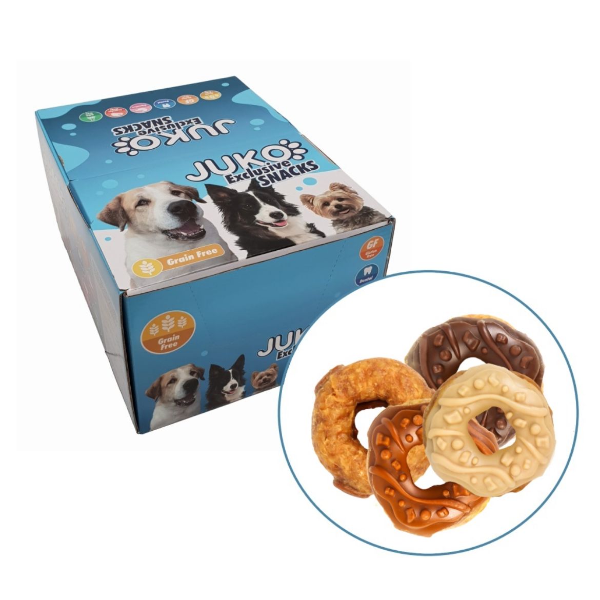 Obrázek z Donuts Mix 4 příchutě JUKO Snacks 1,6 kg (cca 29 ks) 