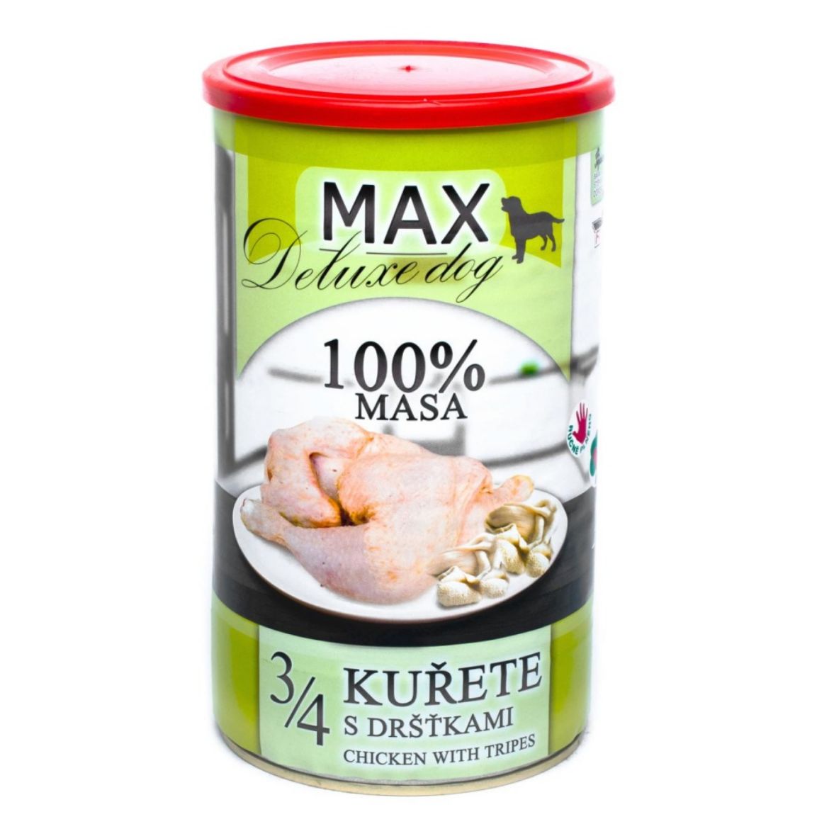 Obrázek z MAX Deluxe Dog 3/4 kuřete s dršťkami, konzerva 1200 g 